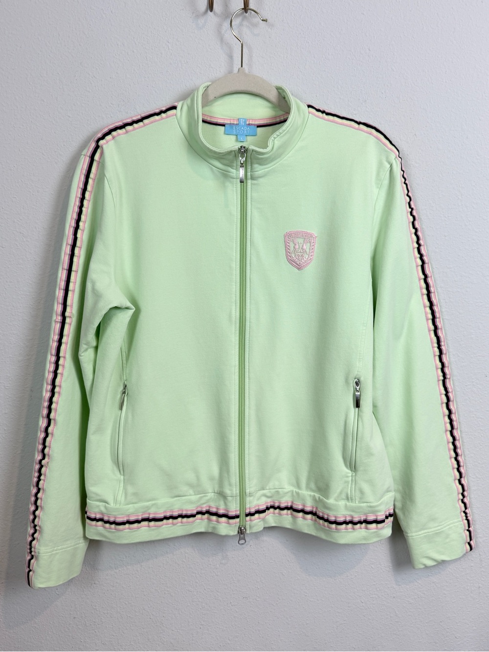 Escada Sport Y2K Mint Zip-Front Ribbon Trim Track Jacket L